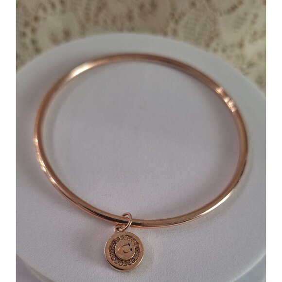 EUC Coach Rose Gold-Tone Bangle Bracelet Ww/  Logo  Charm - Picture 1 of 7